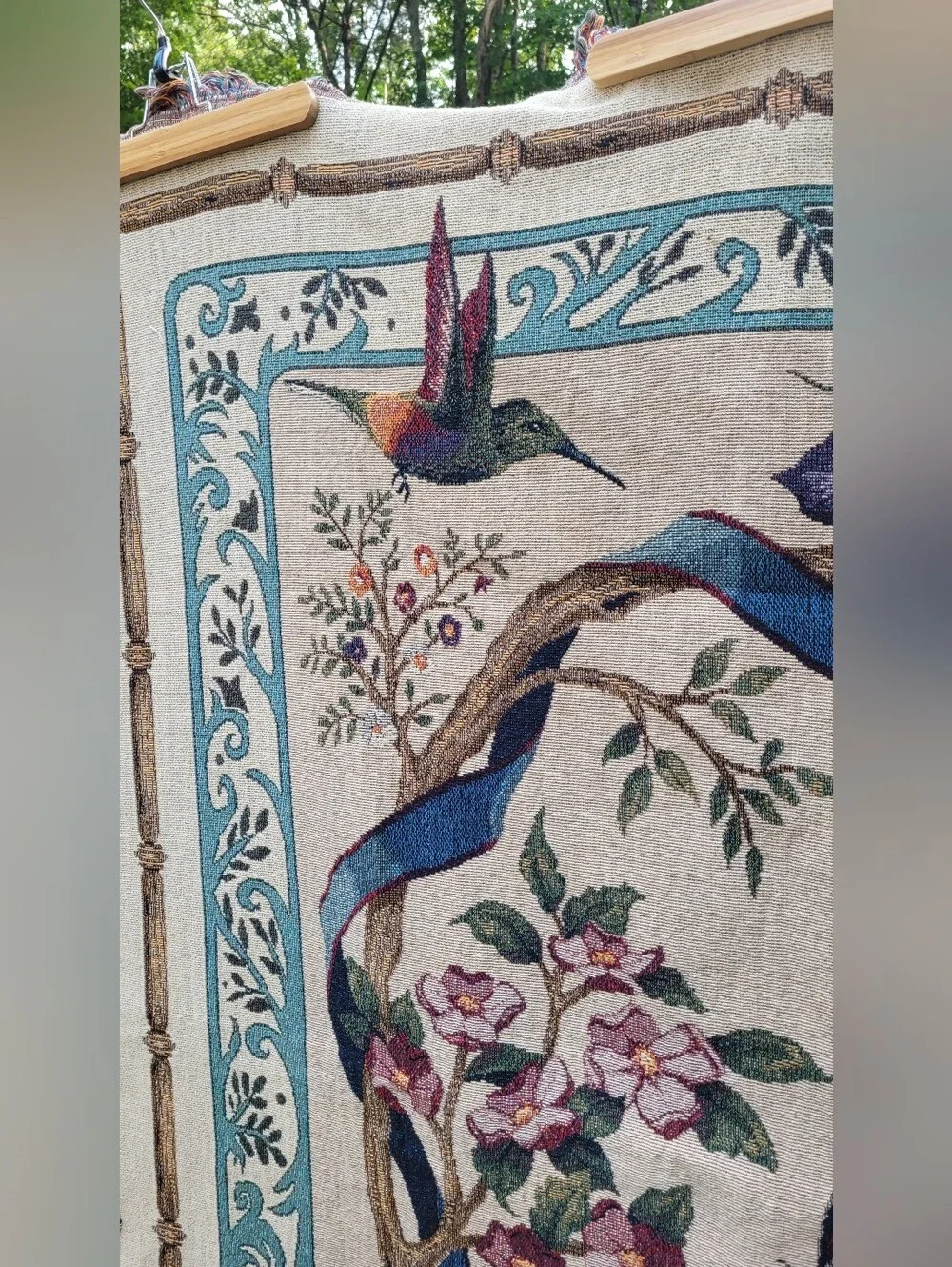 Vintage Hummingbird Tapestry Throw Blanket Floral Butterfly Cottagecore